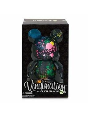 Disney Vinylmation Urban Series Black Figure with Pink Green Blue Paint Splatter